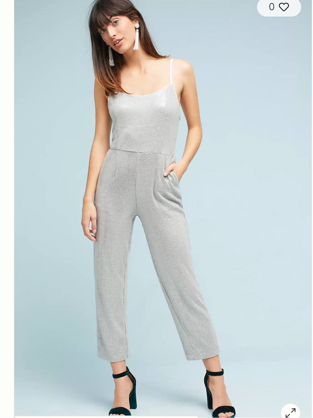 Anthropologie Ett:twa Claudette Silver Sequined Jumpsuit Size 6